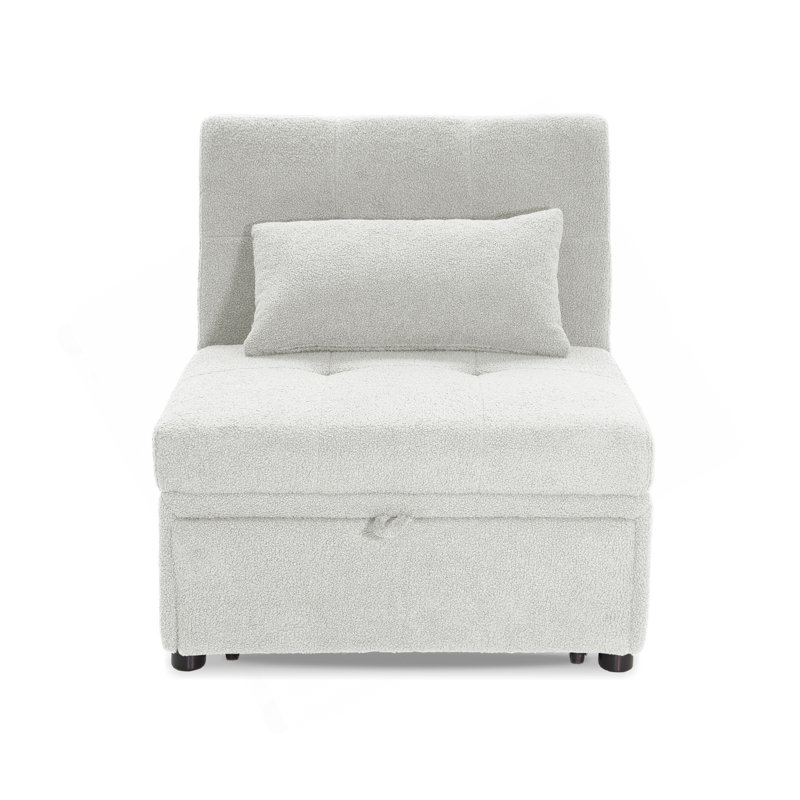 Convertible Sofa With Hidden Pull-Out Bed And Sherpa Upholstery For Modern And Transitional Spaces