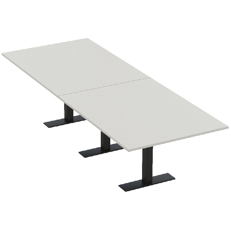 Table de conférence rectangulaire avec base en T en métal, Noir mat, L 120 po x l 48 po, Brouillard gris