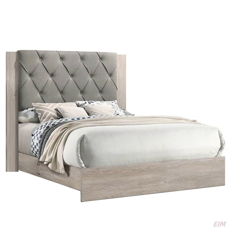 Cadre de lit contemporain 1pc, Très grand californien, Crème/gris
