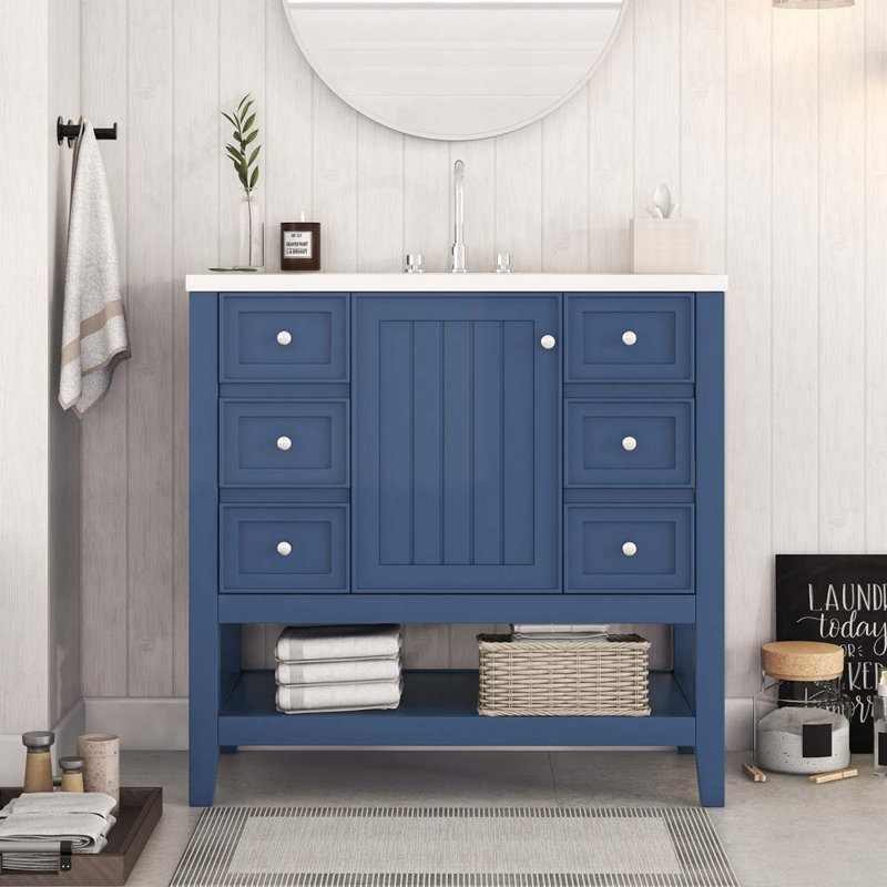 Shelise 36'' Single Bathroom Vanity with Ceramic Top, Blue
