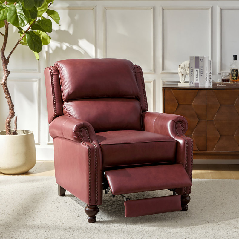 Fauteuil inclinable manuel en cuir véritable Adeesa, Cuir fleur bourgogne