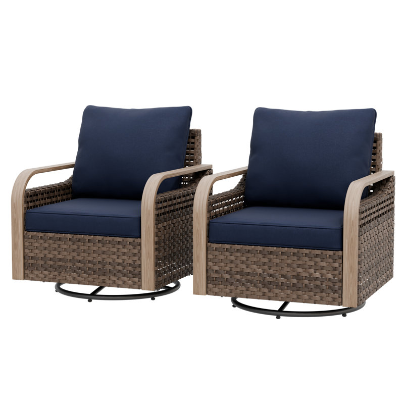 Ensemble de chaises berçantes pivotantes en osier pour l'extérieur (ensemble de 2), Bleu très foncé