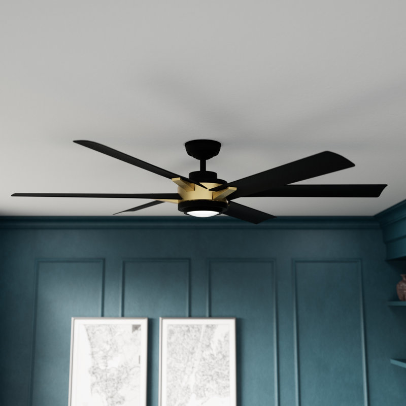 Casablanca 65 inch Melia ENERGY STAR®  Damp Rated Ceiling Fan with Lights and Wall Control, Black/Gold