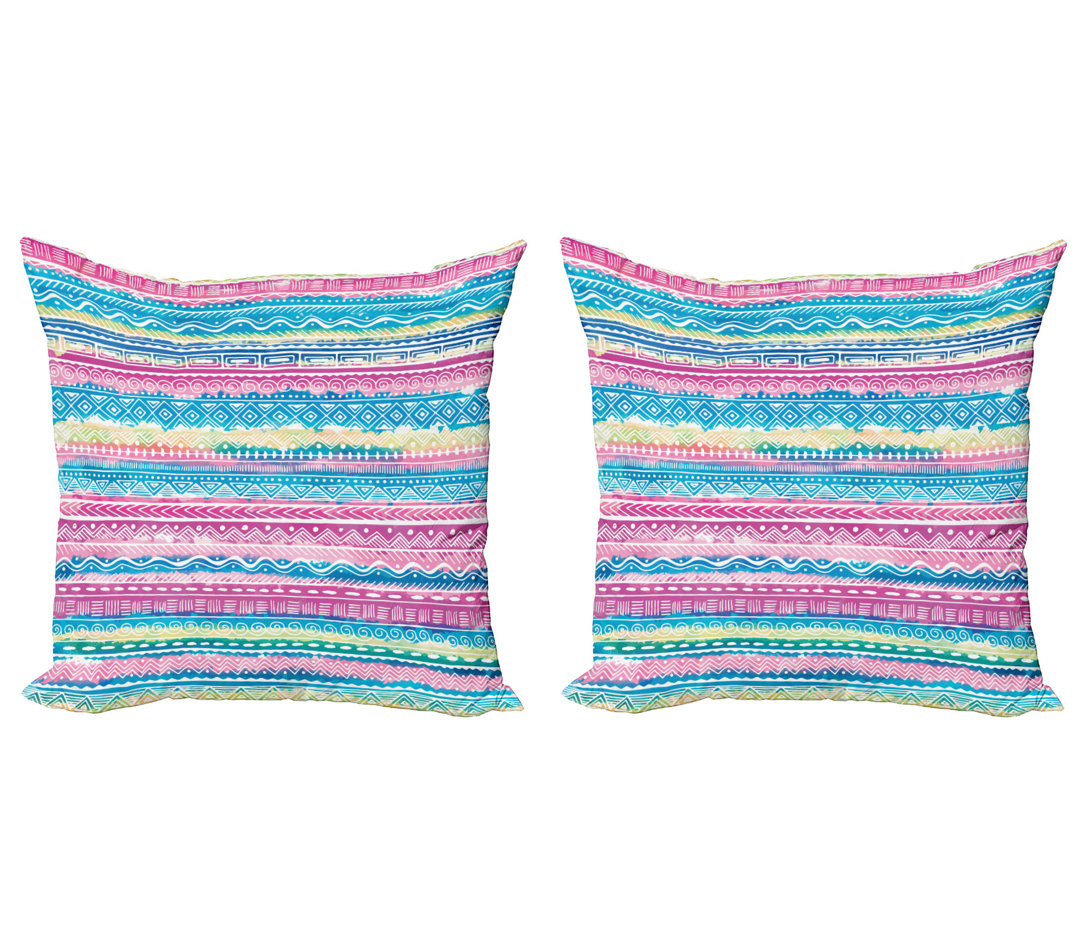 Dekokissen Kissenbezug, Aquarell Aztec Stripes, Stammes, Blau Pink Cream