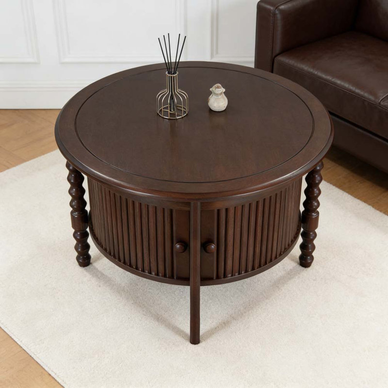Table basse ronde avec rangement, Noyer