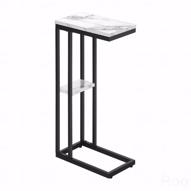 Table d'appoint, en forme de C, bout, côté, collation, stratifié aspect marbre, métal, contemporain, moderne, Blanc