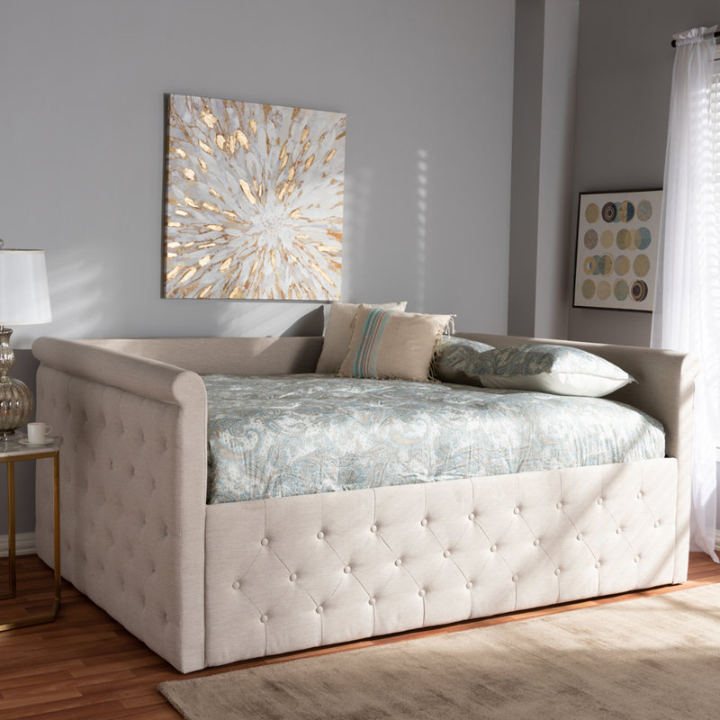 Ervinas Upholstered Daybed, Light Beige Polyester, Queen