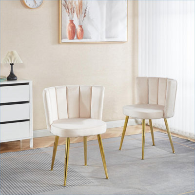 Ensemble de 2 chaises de salle à manger modernes en velours blanc éclatant avec pieds en métal doré