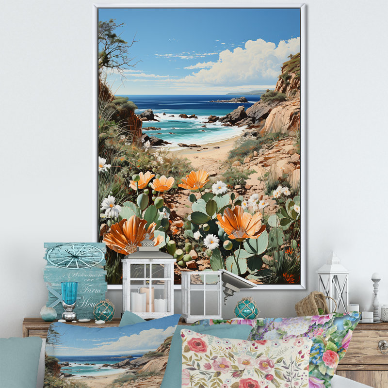 Cactus moderne, charme côtier sur toile, Cadre flottant blanc, H 40 po x l 30 po x P 1,5 po
