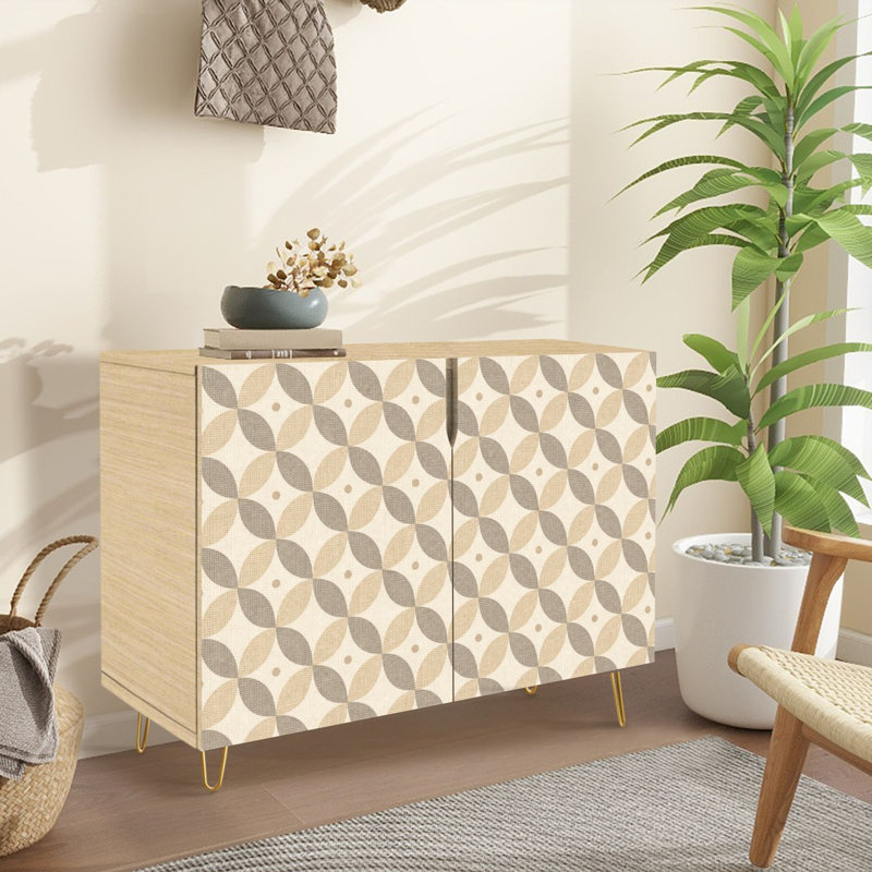 Buffet buffet avec rangement à motif géométrique beige et gris avec 2 portes pour le salon et la cuisine
