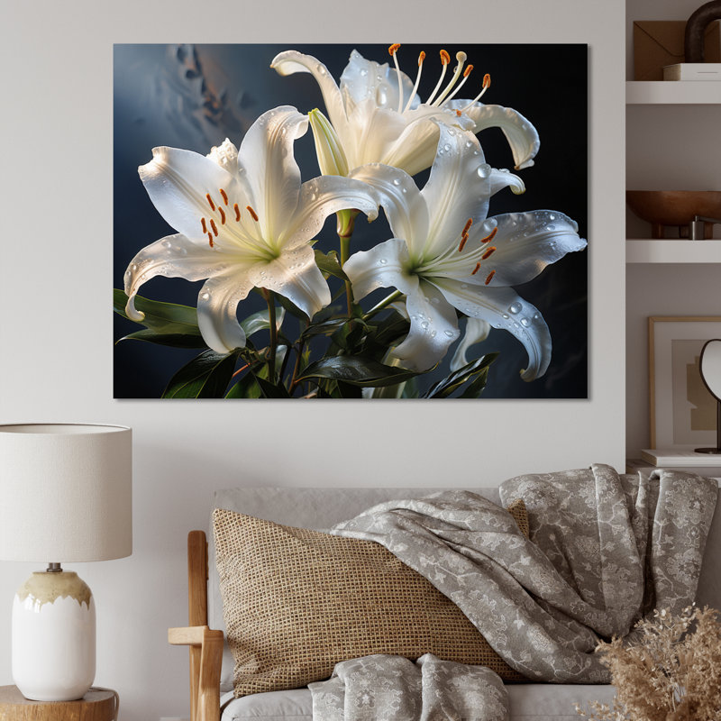 " Black White Lilies Elegance I ", H 12 po x l 20 po x P 1 po, Toile tendue