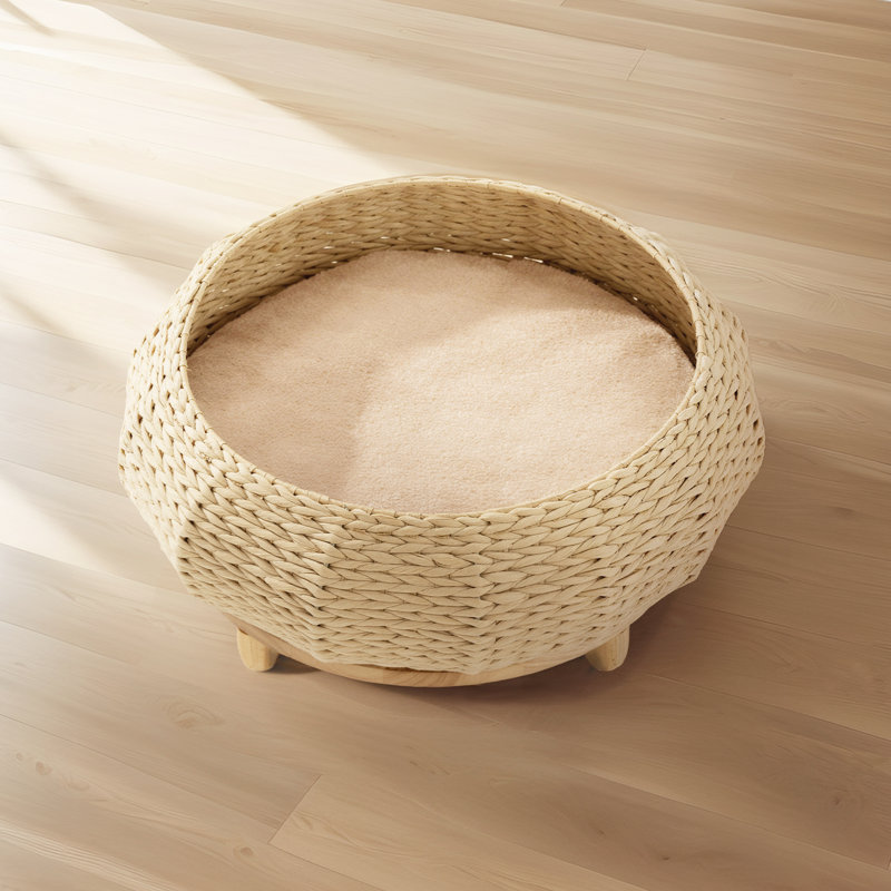 Sleeping in the Bowl Cat Bed, Hand-Woven Cat Nest With Soft Cushion And Non-slip Base, Medium Size 15.75" L x 15.75" W