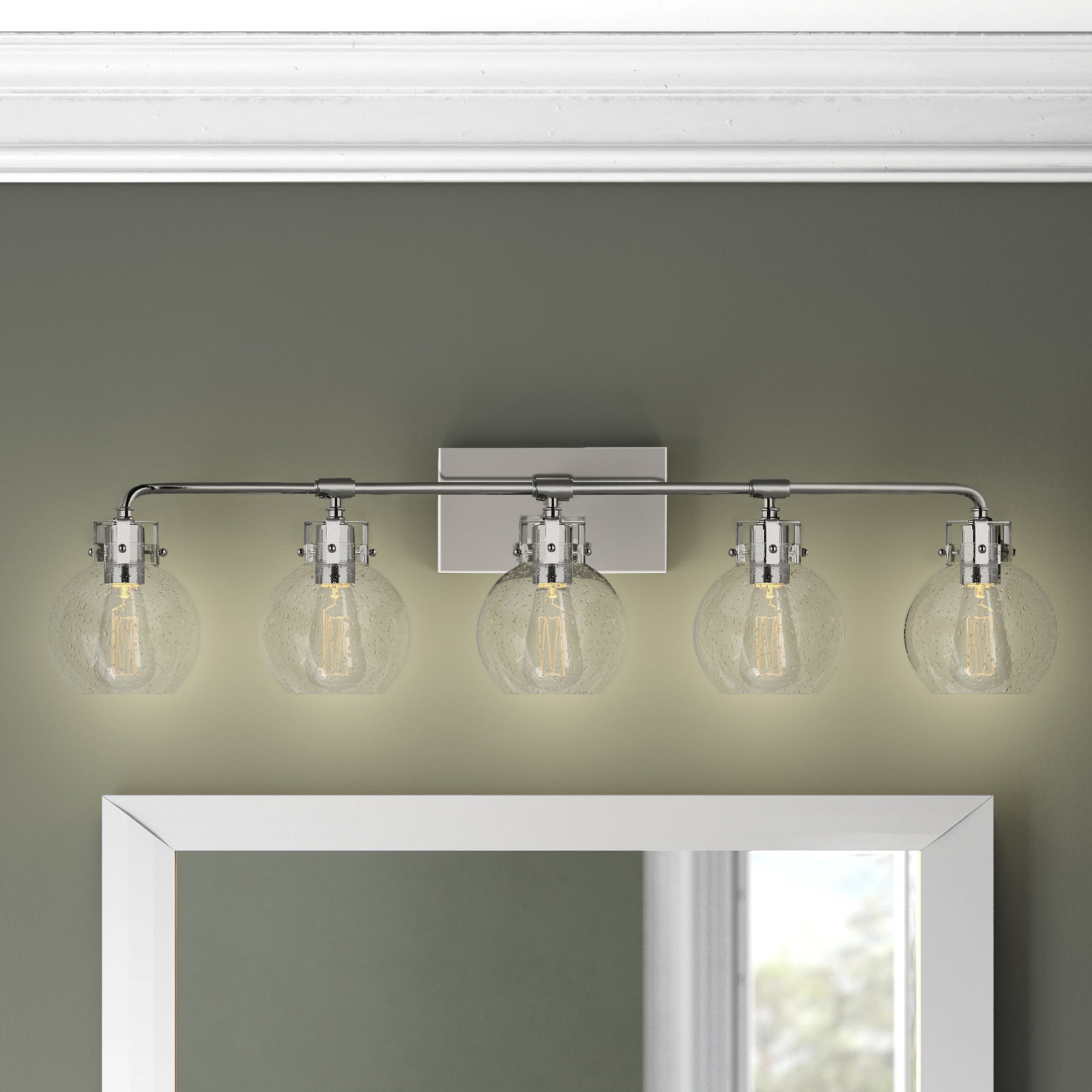 Byrne 5 Light Seeded Dimmable Vanity Light, Satin Nickel