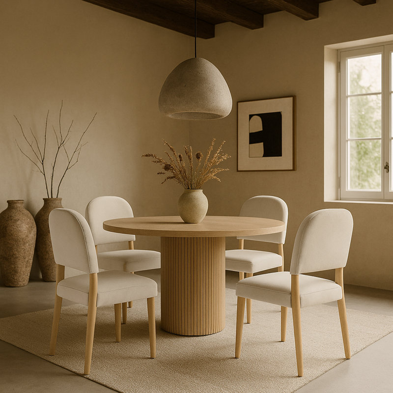 Chaise rembourrée Varinelle, Velours crème, Naturel