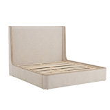 Warner Polyester Upholstered with Solid Poplar Beige Queen Bed