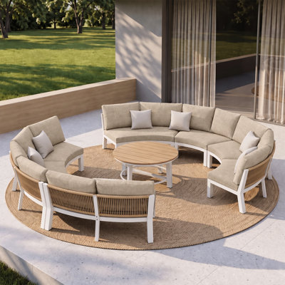 2-Person Curved Modular Patio Sofa with Cushions