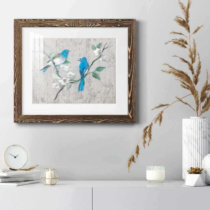 Chanson du printemps I - peinture encadrée, H 24 po x l 18 po x P 1,5 po, Papier avec cadre noyer