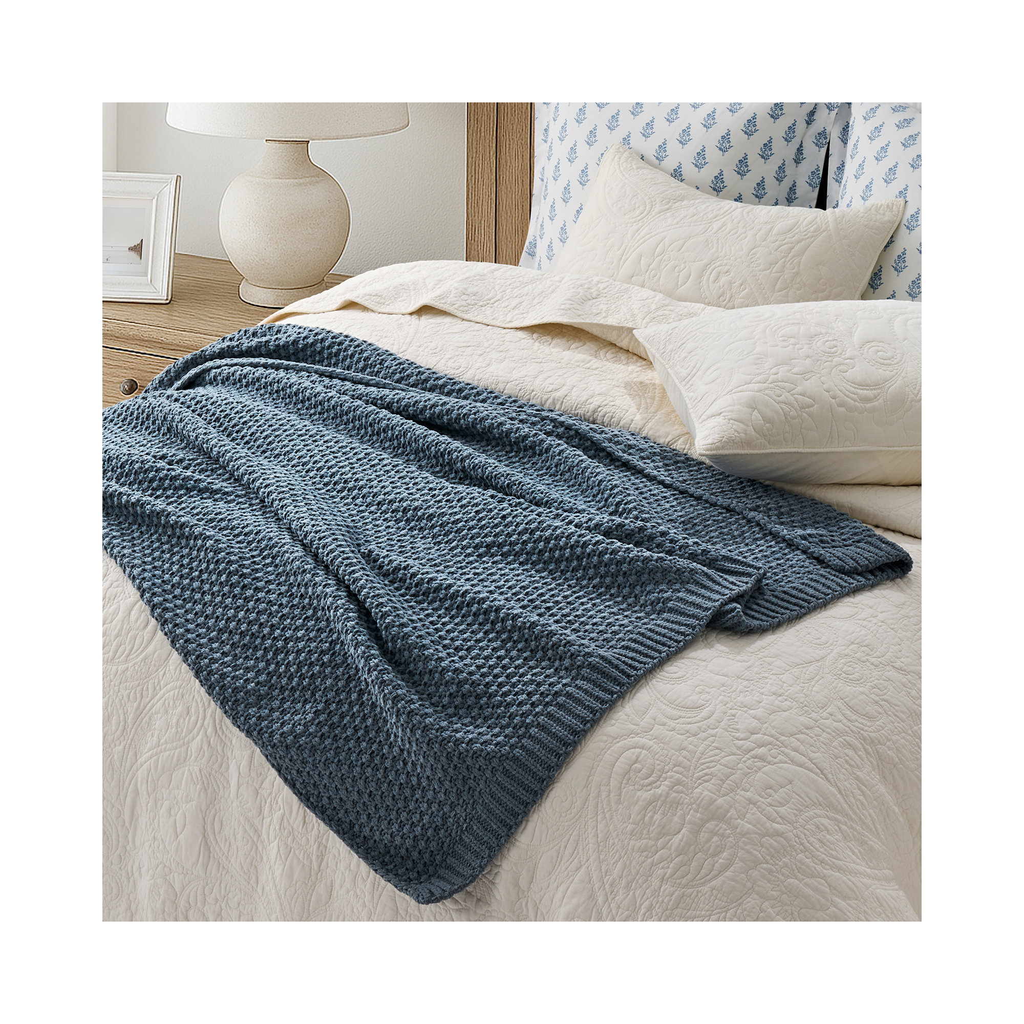 Chunky Chenille Knit Throw Blanket, 60" L x 50" W, Stormy Blue