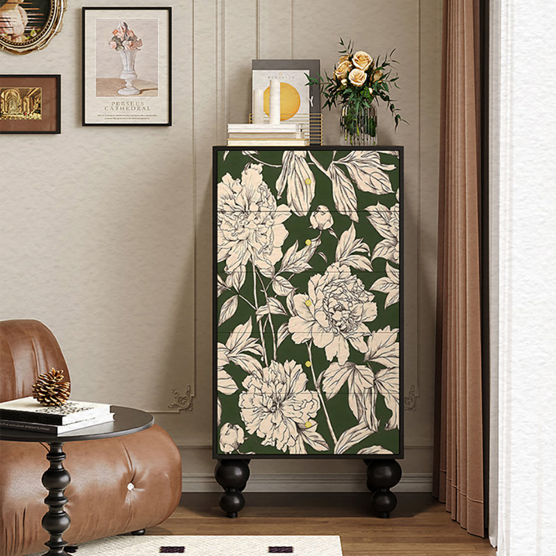 Commode 19,7 po multifonctionnelle avec tiroirs, Noir / Vert / Beige