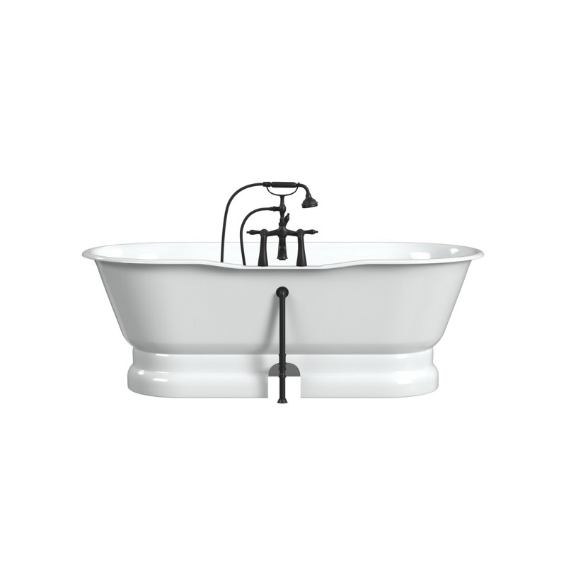 Regal 68'' L Freestanding Soaking Bathtub, White Interior with White Exterior, Cast Iron Pedestal Base