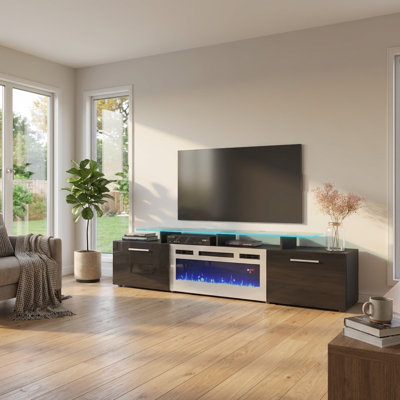 Rova 75" WH-EF Fireplace Black TV Stand