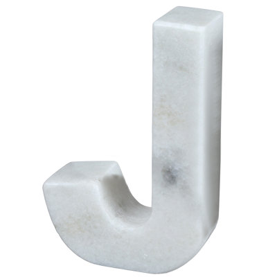 Natural Marble Letter J Bookend Paper Weight Office Shelf Organizer Table Top Decorative Piece, 4 X 5.9 H Inch, 1.5 Inch Thickness, Off-White