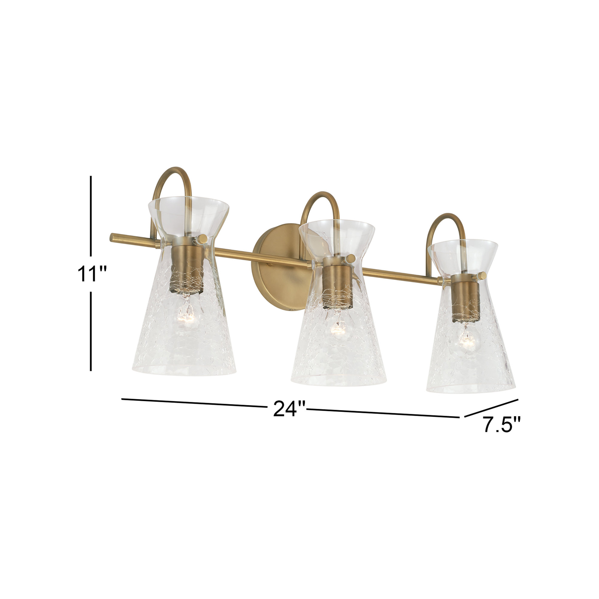 3 Light Crackled Dimmable Vanity Light, Brass