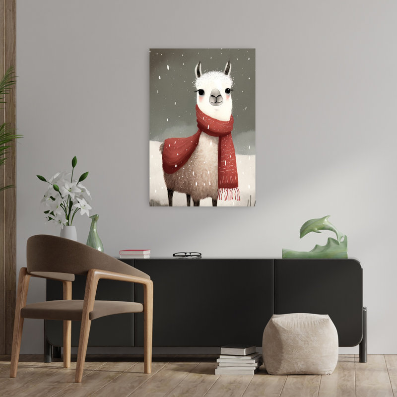 Cozy Winter Llama Abstract Contemporary Landscape Nature, art mural, H 36 po x l 24 po