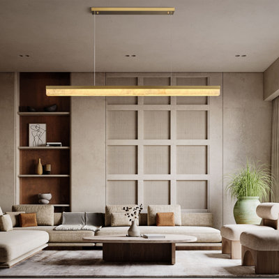 70.8" Modern Linear Chandelier With Alabaster Shade For Dining Room – Brass Finish