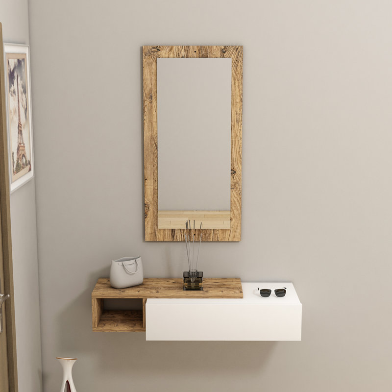 Console Table and Mirror Set 82cm Houts, White, Atlantic Pine