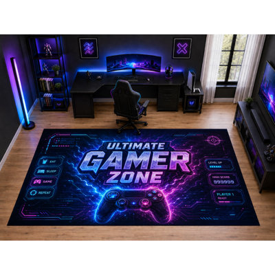 Tapis « Ultra Léger » de 201 cm x 300 cm (6'7" x 9'10") pour chambre d'enfant ou de bébé, à poils courts et doux, avec envers antidérapant en silicone, noir.