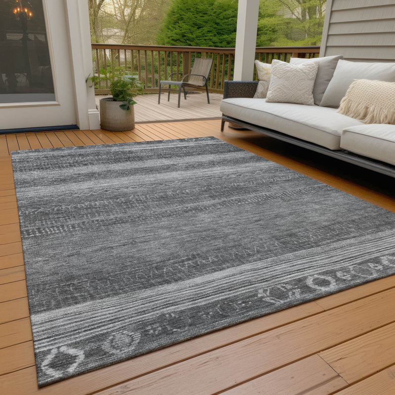 Tapis intérieur / extérieur gris lavable à la machine Xhevrie, Rectangle 9 pi x 12 pi