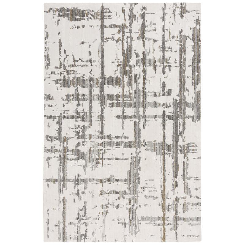 Nuaymah gris abstrait tissé à la machine recyclé P.E.T. Tapis, Rectangle 8 pi x 10 pi