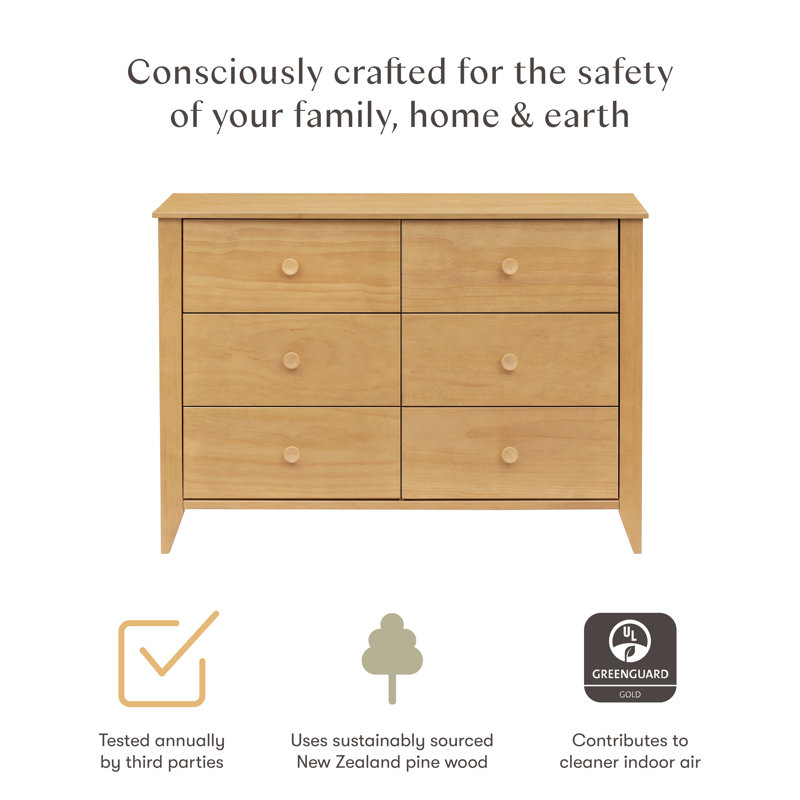 Sprout 6 Drawer 19.75" Double Dresser, Honey