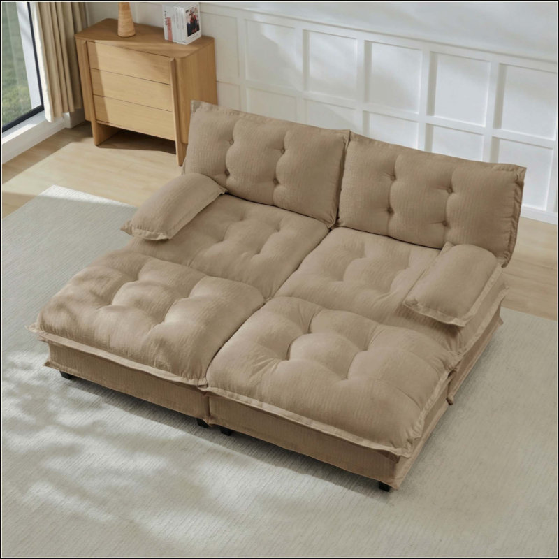 Canapé modulaire moderne avec 2 repose-pieds, canapé-lit 2 places en chenille profonde avec coussin en treillis confortable décoré, canapé-lit pour salon, appartement