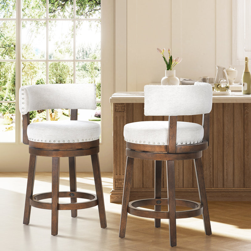 Tabouret de bar et de comptoir pivotant à 360 ° avec garniture cloutée, chaise de bar rembourrée en bois massif pour îlot de cuisine
