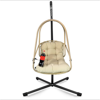 Fauteuil à œufs pivotant avec support Fauteuil suspendu en osier de rotin pour l'intérieur et l'extérieur avec support de type C, avec coussin et oreiller