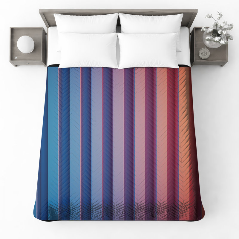 Blue Pink Vertical Stripes Bedding Stripes Bedspread Pattern, Twin