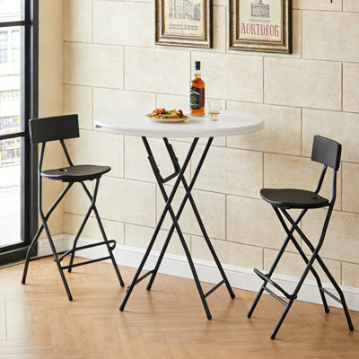 Table pliante à hauteur de barre ronde de 32 pouces, table haute haute densité 400 lb en PEHD, sans assemblage pour les fêtes de mariage sur le patio