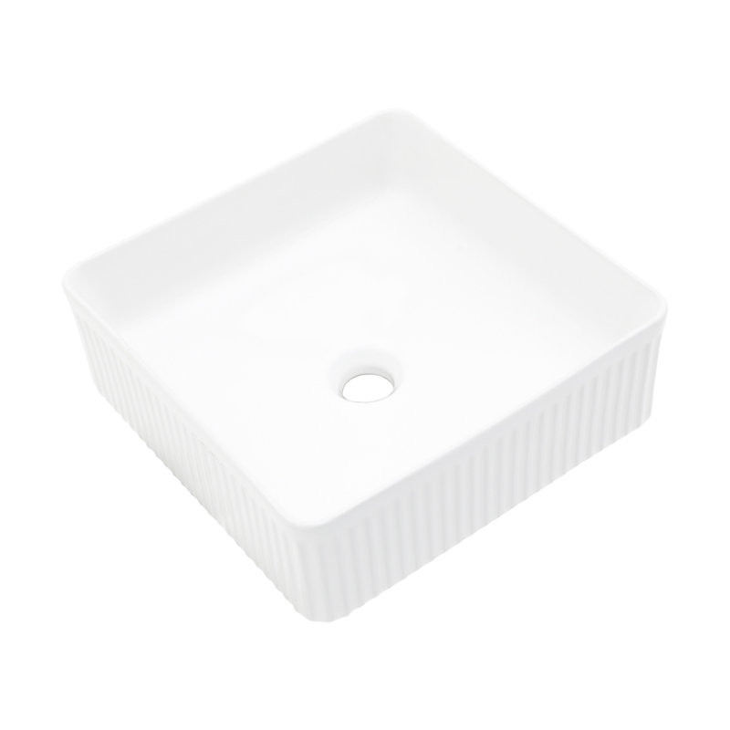 15.69"X15.69" White Ceramic Square Vessel Bathroom Sink