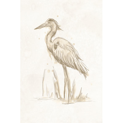 Sepia Heron I by June Erica Vess - Wrapped Canvas Print
