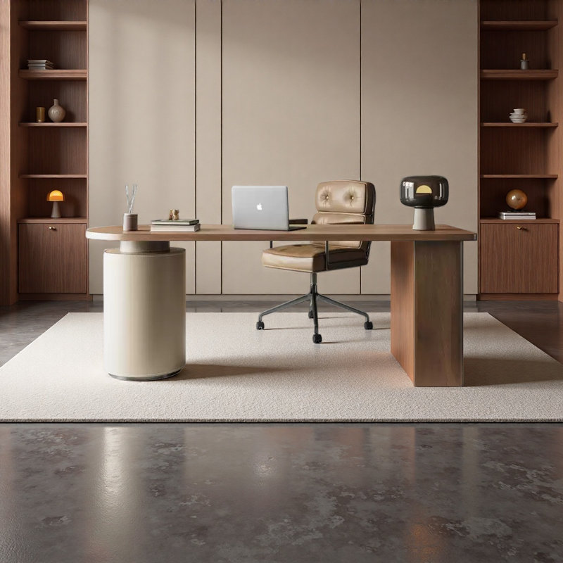 Bureau large avec 3 tiroirs en cuir, H 29,52 po x l 78,74 po x P 27,55 po