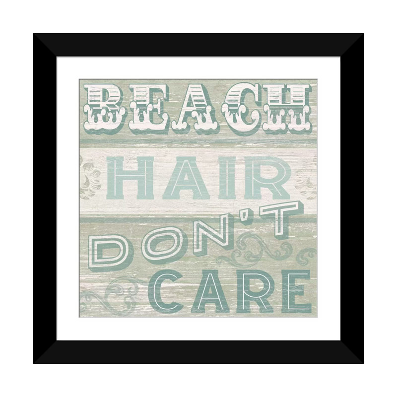 «A Little Beachy I», art textuel sur toile tendue, H 16 po x l 16 po x P 1 po, Papier d'art encadré noir, Blanc
