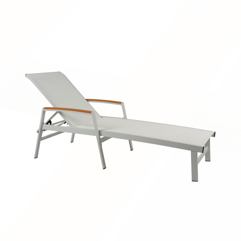 Lounge Chaise with Adjustable Headrest for Relaxation, White
