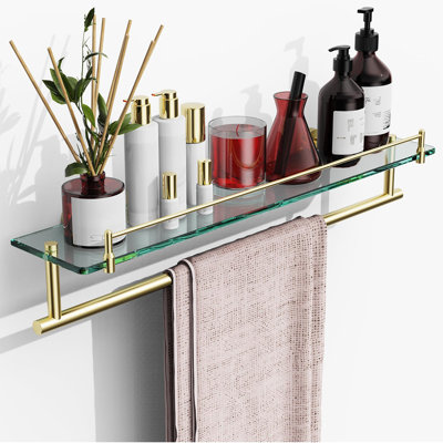 Tablette de salle de bain flottante en verre trempé 24 pouces avec barre à serviettes