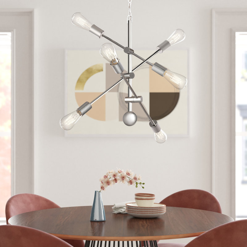 Lustre spoutnik à intensité variable 6 lumières Whelchel, H 82 po x l 29 po x P 29 po, Nickel poli