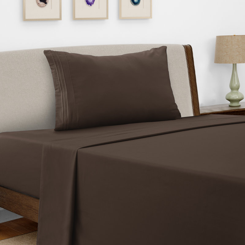Lux Decor 4-Piece Ultra Soft Microfiber Sheet Set Deep Pocket Fitted Sheet, Wrinkle-Resistant & Easy Care Bedding, Brown