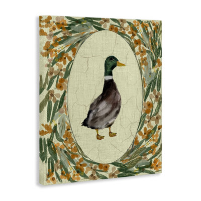 Duck Portrait with Florals Canvas, design by Yen