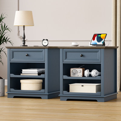 Ensemble de tables de chevet 1 tiroir avec rangement et station de charge intégrée pour la chambre à coucher, le salon et le bureau