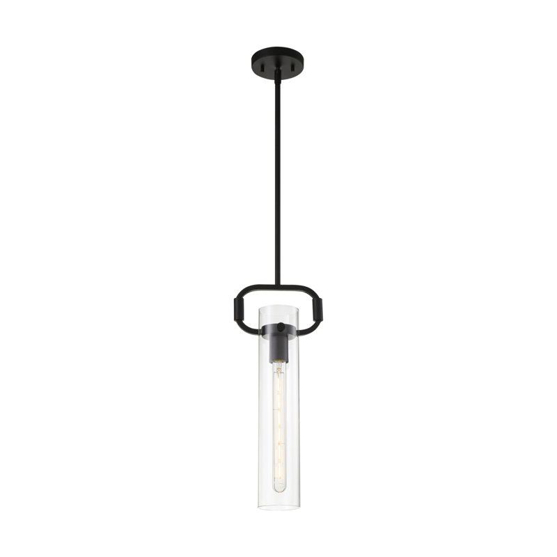 Luminaire suspendu cylindrique à 1 lumière Shay, Noir mat